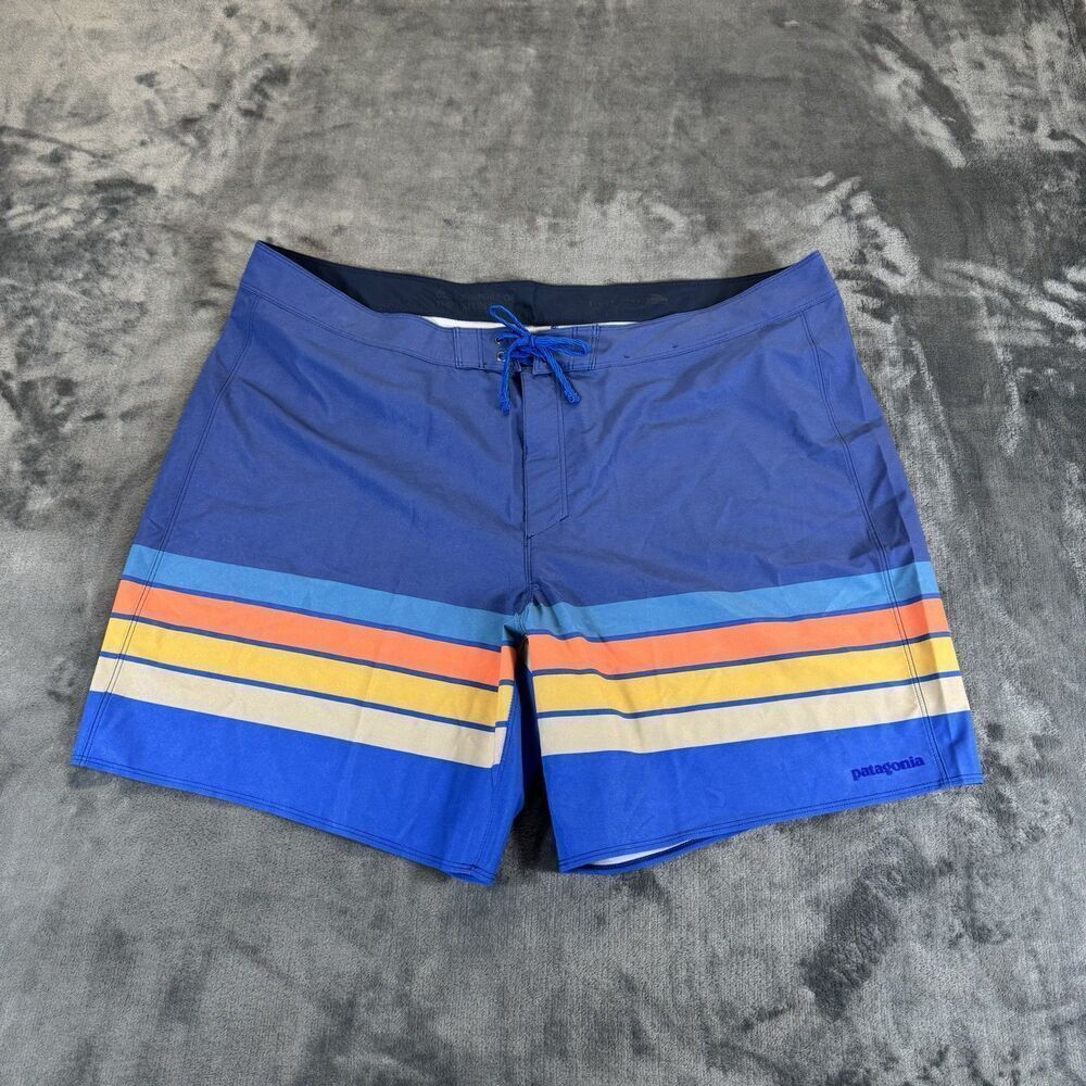 Patagonia Sz 42 Hydropeak 18’ Boardshorts Santa Cruz Stripe Superior Blue NWOT - Picture 2 of 16